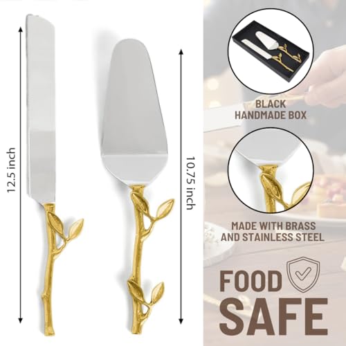 Saaga Stainless Steel Cake Knife 32Cms with Brass Handle for Cake Cutting and Cake Servers 27Cms for Plating Desserts - Set of 2Pcs with Sturdy Box - Image 2