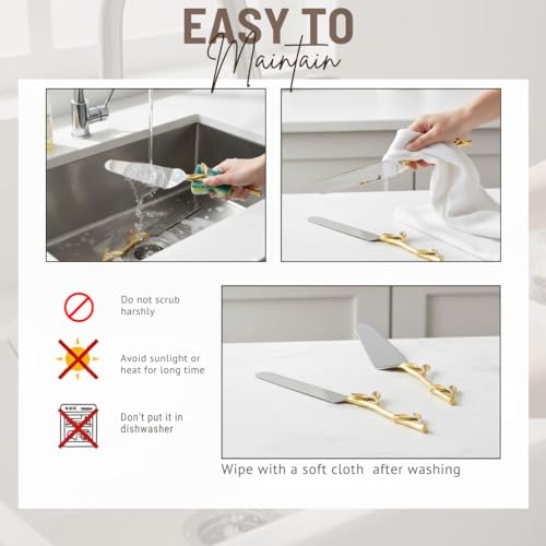 Saaga Stainless Steel Cake Knife 32Cms with Brass Handle for Cake Cutting and Cake Servers 27Cms for Plating Desserts - Set of 2Pcs with Sturdy Box - Image 3