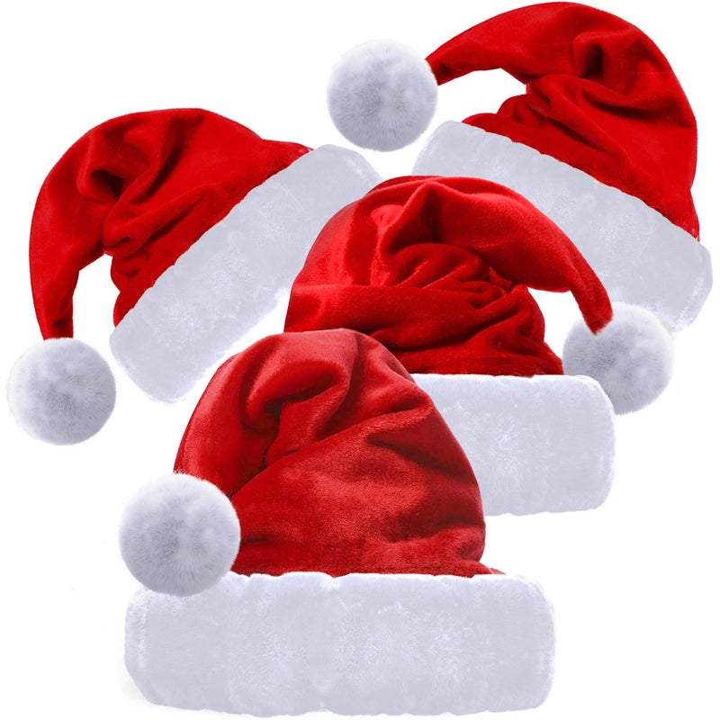Vonadale Christmas Hat Set of 4 2 Adult Santa Hats 2 Kids Xmas Santa Hats for Women Kids and Family Holiday and Party Hats