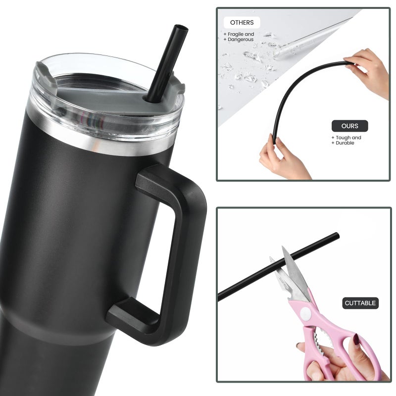 ALINK [DISHWASHER SAFE] 6 Pack Reusable Black Straws for Stanley 40 oz 30 oz Cup Tumbler, 12 inch Long Hard Plastic Straws with Brush for Stanley, Owala, Yeti Tumbler, BPA FREE - Image 4
