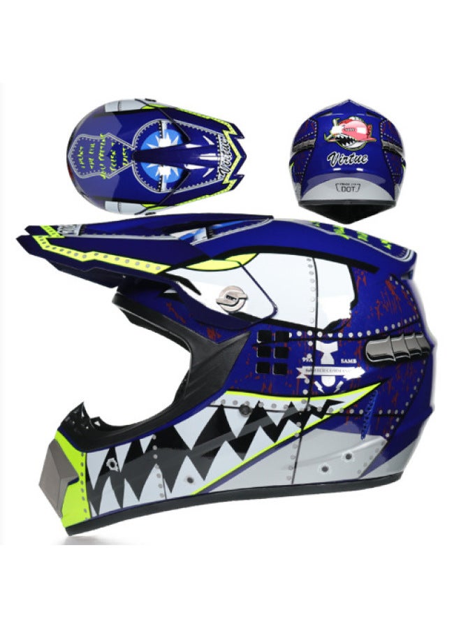 Blue Shark Small ABS Motorcycle Off-Road Half Helmet with Goggles, Mask and Gloves