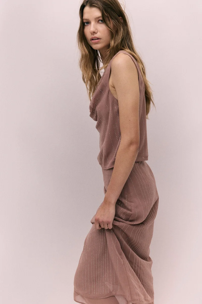 H&M Rhinestone-embellished chiffon skirt