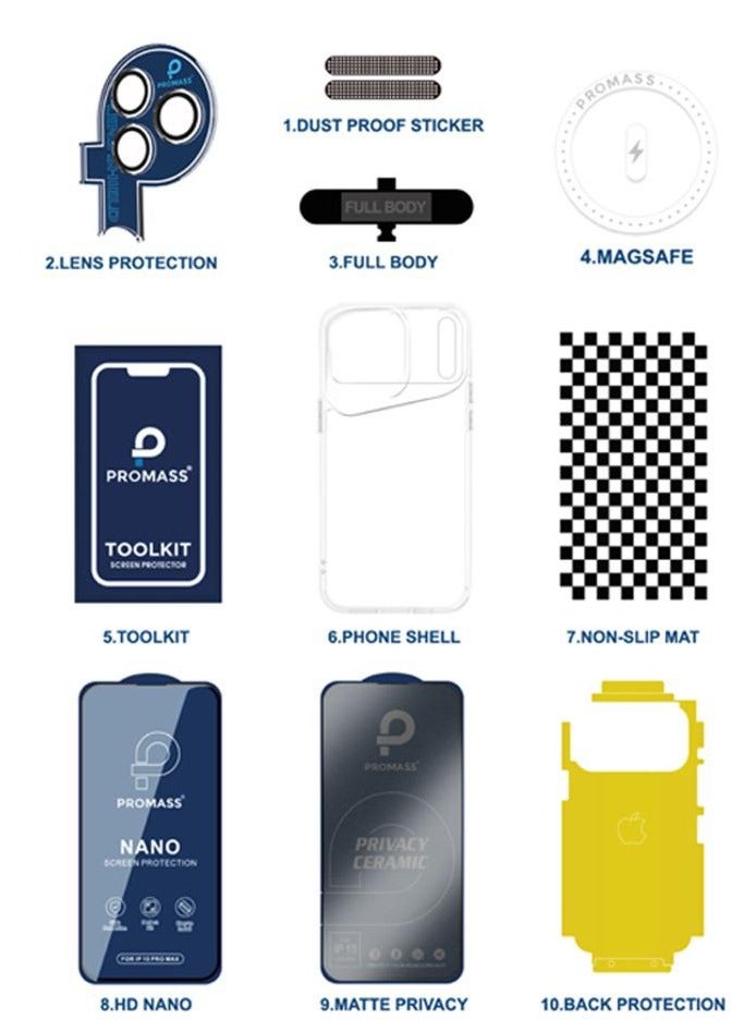 بروماس بكج حماية 10 في 1 المتكاملة مجموعة جديدة لحماية الايفون والمقاومة للصدمات، بمواد عالية الجودة - ايفون 17 برو - Image 2