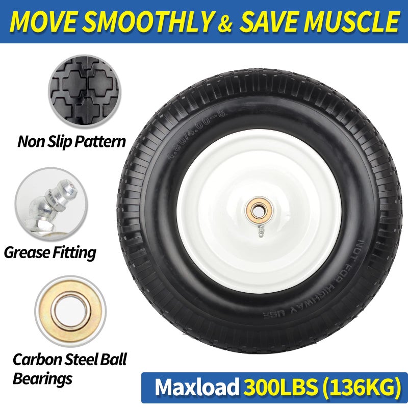 GICOOL 16" Solid Wheelbarrow Tire, 4.80/4.00-8" Flat-Free Tire and Wheel, 6" Centered Hub, 5/8" Axle Bore Hole for Wheel Barrow Garden Utility Cart Replacement - Image 4