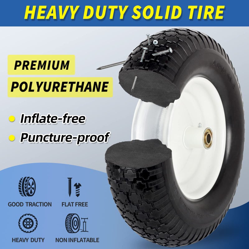 GICOOL 16" Solid Wheelbarrow Tire, 4.80/4.00-8" Flat-Free Tire and Wheel, 6" Centered Hub, 5/8" Axle Bore Hole for Wheel Barrow Garden Utility Cart Replacement - Image 3