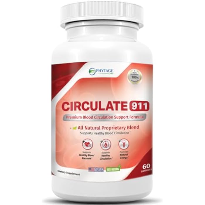 Phytage Labs Circulate 911 – Premium Blood Flow Support Supplement – Natural Antioxidant Formula with Hawthorne, Olive Leaf & Green Tea – Supports Healthy Blood Pressure & Natural Energy – 60 Capsules - Image 1