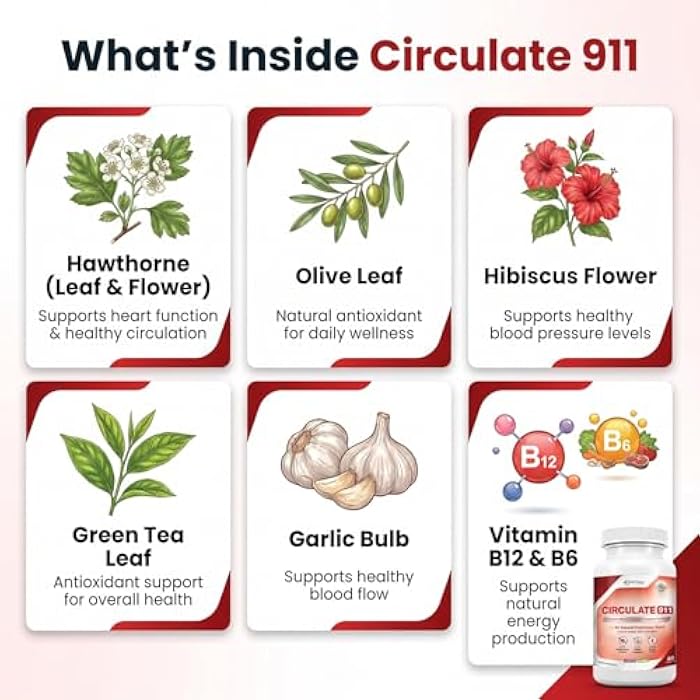 Phytage Labs Circulate 911 – Premium Blood Flow Support Supplement – Natural Antioxidant Formula with Hawthorne, Olive Leaf & Green Tea – Supports Healthy Blood Pressure & Natural Energy – 60 Capsules - Image 3