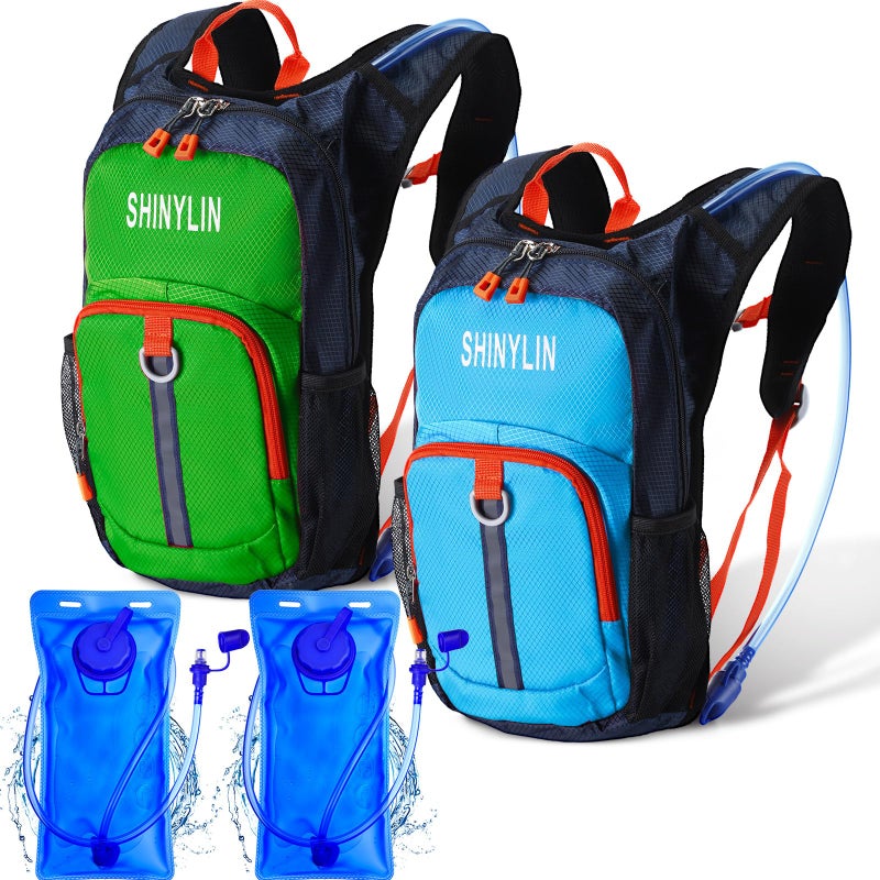 Shinylin 2 Pcs Kids Hydration Backpack with 15L Water Bladder Lightweight Kids Hiking Backpack Water Rucksack for Boys Girls Climbing RunningBlue GreenClassic - Image 2
