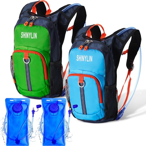Shinylin 2 Pcs Kids Hydration Backpack with 15L Water Bladder Lightweight Kids Hiking Backpack Water Rucksack for Boys Girls Climbing RunningBlue GreenClassic - Image 1