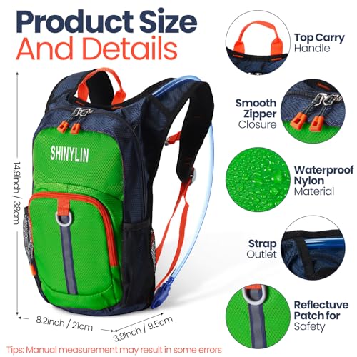 Shinylin 2 Pcs Kids Hydration Backpack with 15L Water Bladder Lightweight Kids Hiking Backpack Water Rucksack for Boys Girls Climbing RunningBlue GreenClassic - Image 3
