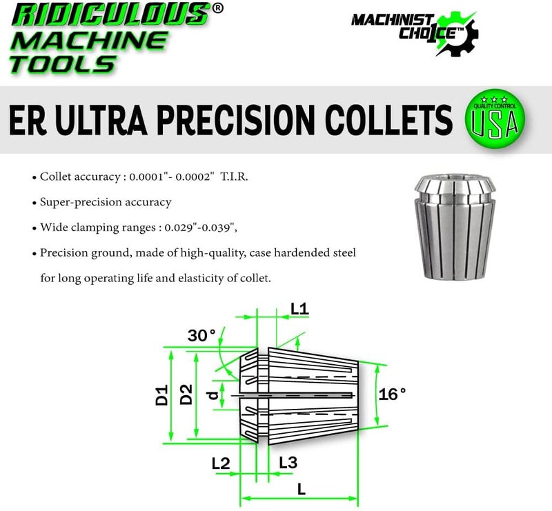 Ridiculous Machine Tools ER32 ULTRA Precision Spring Collets (0.0001" T.I.R.) USA 100% Quality ControlMachinist Choice™ - Image 3