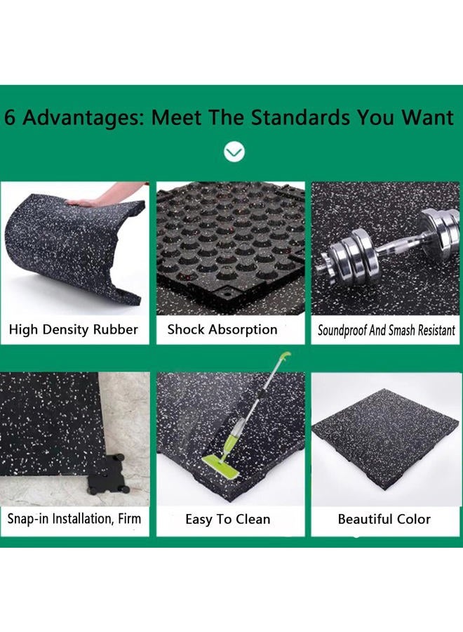 MYOYAY 4 عبوات من بلاط متداخل 20" × 20" × 1" حصائر أرضية مطاطية ثقيلة الوزن مضادة للاهتزاز ومضادة للانزلاق لمعدات الصالة الرياضية ووسادة للتمارين، تغطي 11.12 قدم مربع. - Image 4