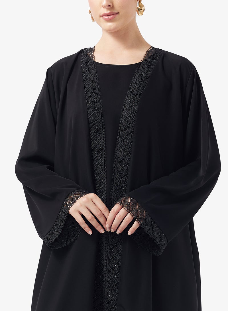hayas closet Floral Lace Detailed Open Front Abaya - Image 3