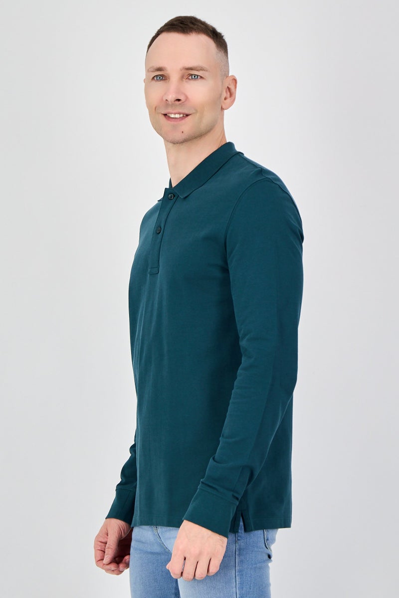 Celio قميص بولو بأكمام طويلة عادية للرجال، أخضر صنوبر - Image 2