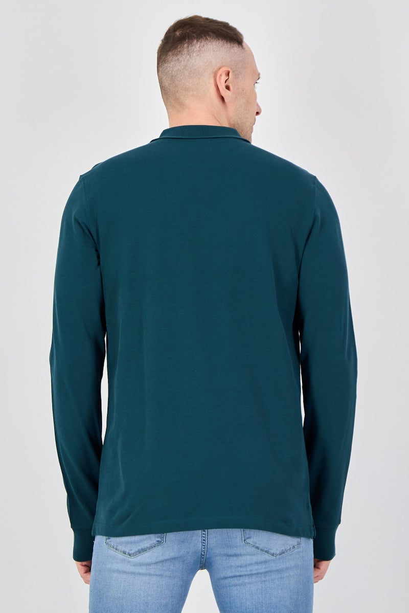 Celio قميص بولو بأكمام طويلة عادية للرجال، أخضر صنوبر - Image 3