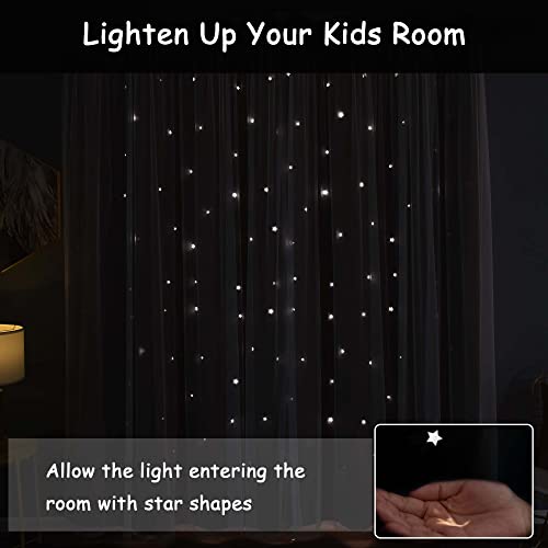 Kinryb Blackout Curtains for Girl Bedroom/Living Room/Classroom, Sheer Overlay Small 2 Panel Set, Double Layer Curtains with Star Cutout for Kids Room(W 52 x L 45 Inches,Grey 2 Pcs) - Image 4