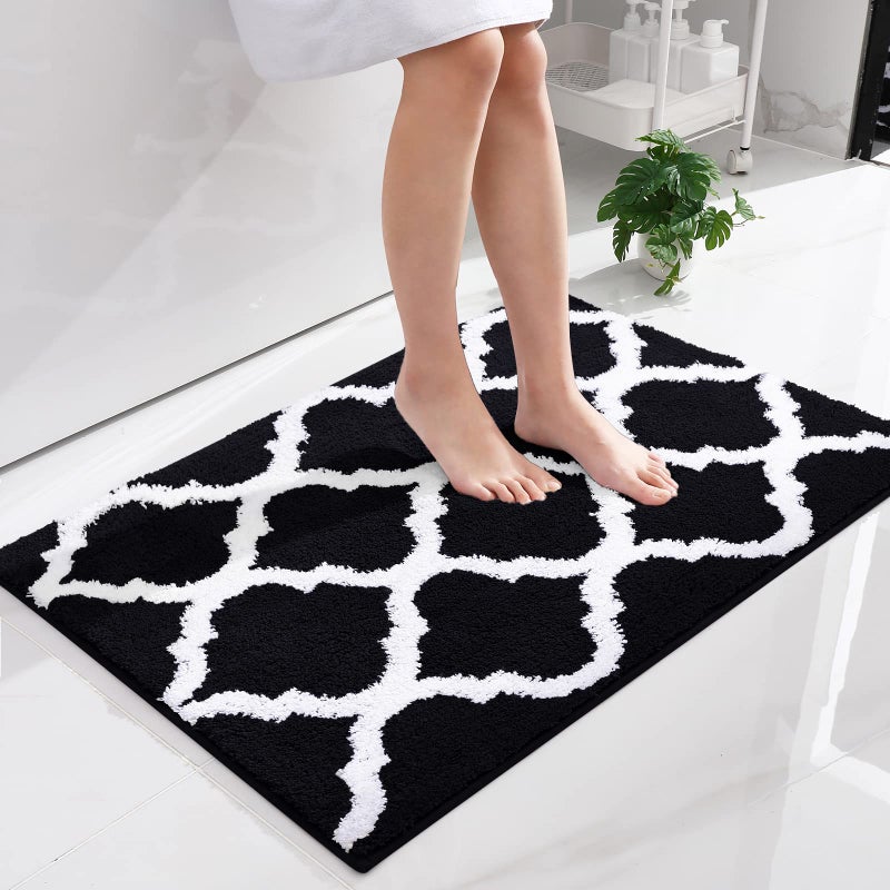 OLANLY Bathroom Rugs 36x24 Soft and Absorbent Microfiber Bath Rugs NonSlip Shaggy Shower Carpet Machine Wash Dry Bath Mats for Bathroom Floor Tub and Shower Black