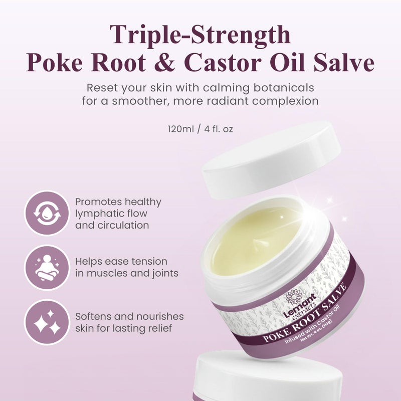 Lemant Organic Poke Root and Castor Oil Salve (4 oz) - Herbal Poke Root Salve infused with Castor Oil, Calendula, Plantain, Red Clover, Boswellia, Shea Butter, and Lavender - Image 2
