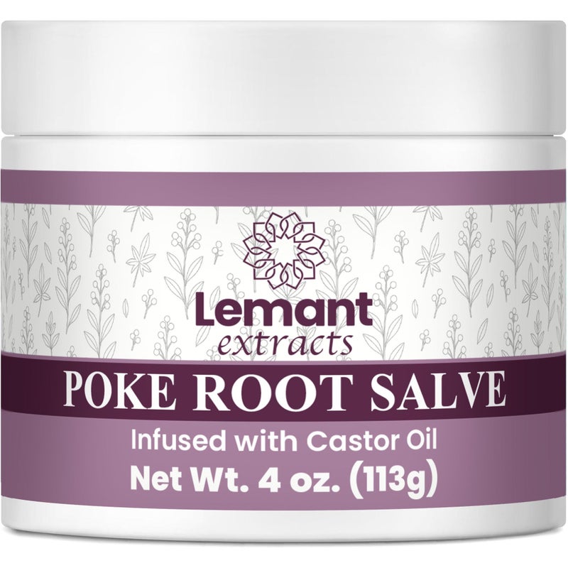 Lemant Organic Poke Root and Castor Oil Salve (4 oz) - Herbal Poke Root Salve infused with Castor Oil, Calendula, Plantain, Red Clover, Boswellia, Shea Butter, and Lavender - Image 1
