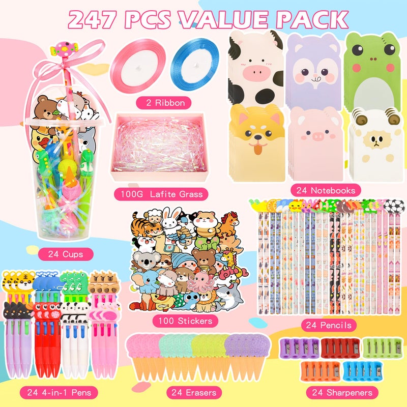 LiYiQ 247-Piece Stationery Set for Student Rewards, Pencil Erasers Notebook Stickers for Classroom Party Goodie Bags and Prizes - Image 4