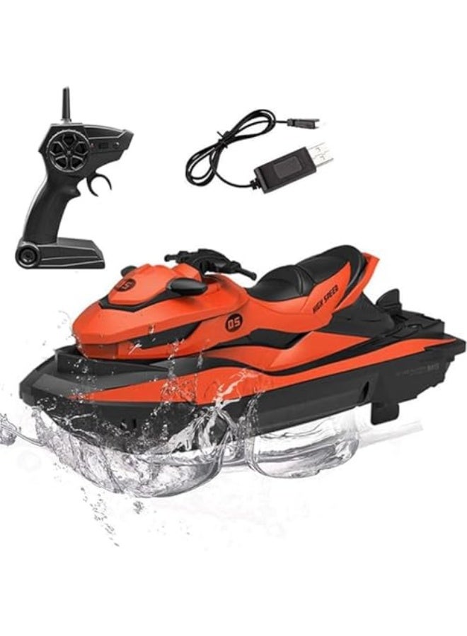 Kids RC Boat, 2.4G Remote Control Jet Ski High Speed Speed Boat for Pool and Lake Kids RC Boat Water Toys (Orange) - Image 1