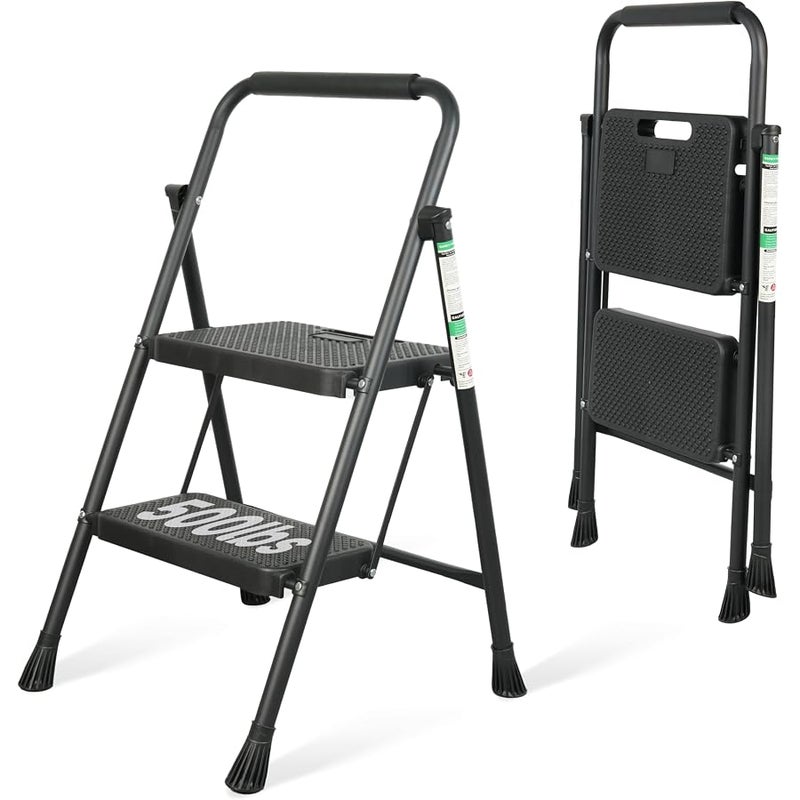 Arbusb 2 Step Ladder, Portable Steel Folding Step Stool with Wide Anti-Slip Pedal & Convenient Handgrip, 500lbs Sturdy Steel Ladder, Black - Image 1