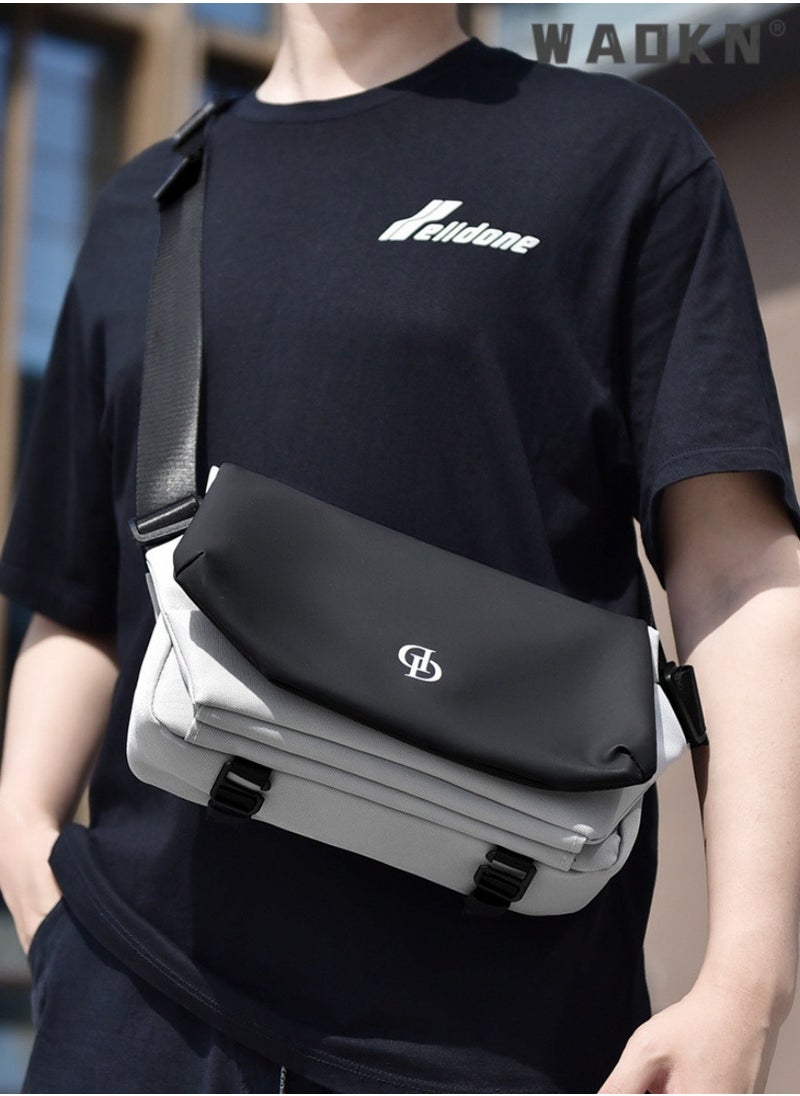WAOKN Men's Trendy Large Capacity Shoulder Bag, Boys Nylon Waterproof Messenger Bag Crossbody Bag Sling Bag Side Bag, Flap Shoulder Bag Handbag Carrying Bag for College Students and Teens (Black)  - Image 2