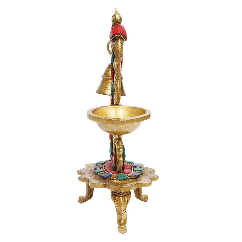 ARTVARKO Artvarko Brass Multicolor Bird Peacock Traditional Hanging Bell Diya Oil Lamp Stand Diwali Puja Home Office Temple 8 Inches  - Image 5