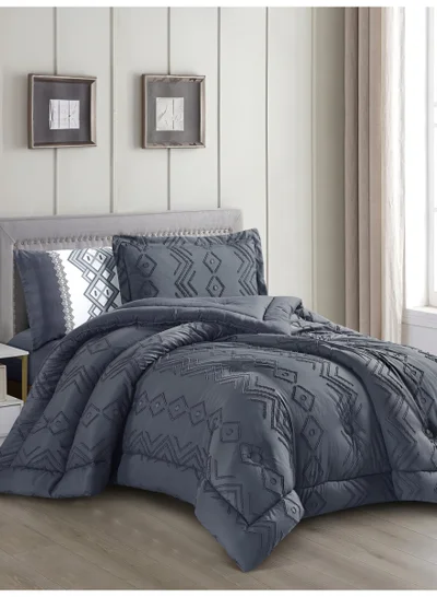 Donetella Bedding Comforter Set Single Size, 4-Pcs Bed Set Fits 140X200 Cms -Tufted Embroidery Set-All Season- 350 GSM Brushed Microfiber (طقم مفرش سرير فندقي)