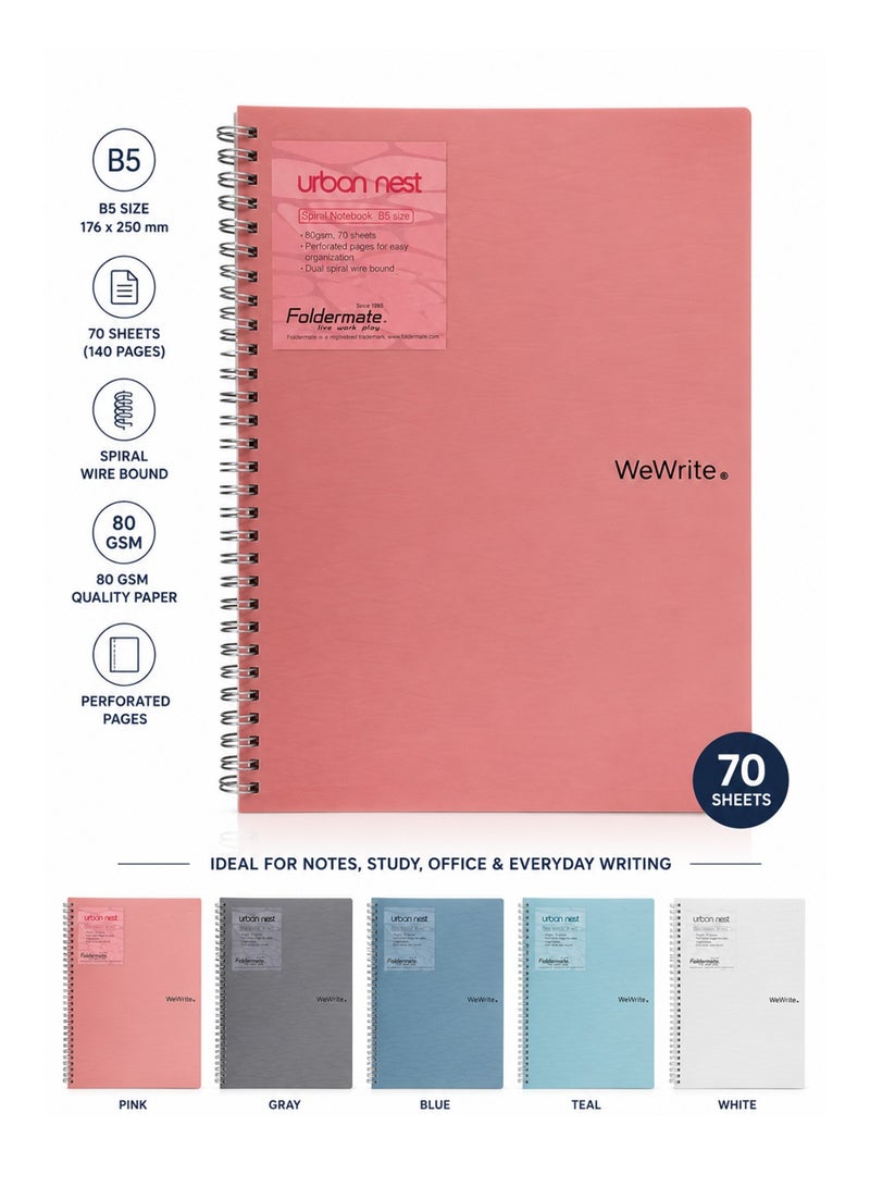 Foldermate 1-Piece B5 Size Spiral Lined Notebook 70 Sheets Assorted Colours - Image 1