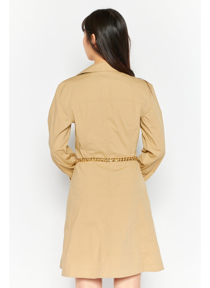 Michael Kors - Women Solid Belted Shirt Dress, Khaki - Image 1