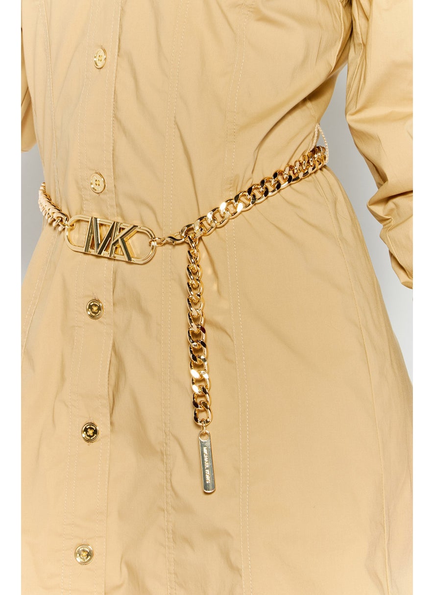 Michael Kors - Women Solid Belted Shirt Dress, Khaki - Image 1