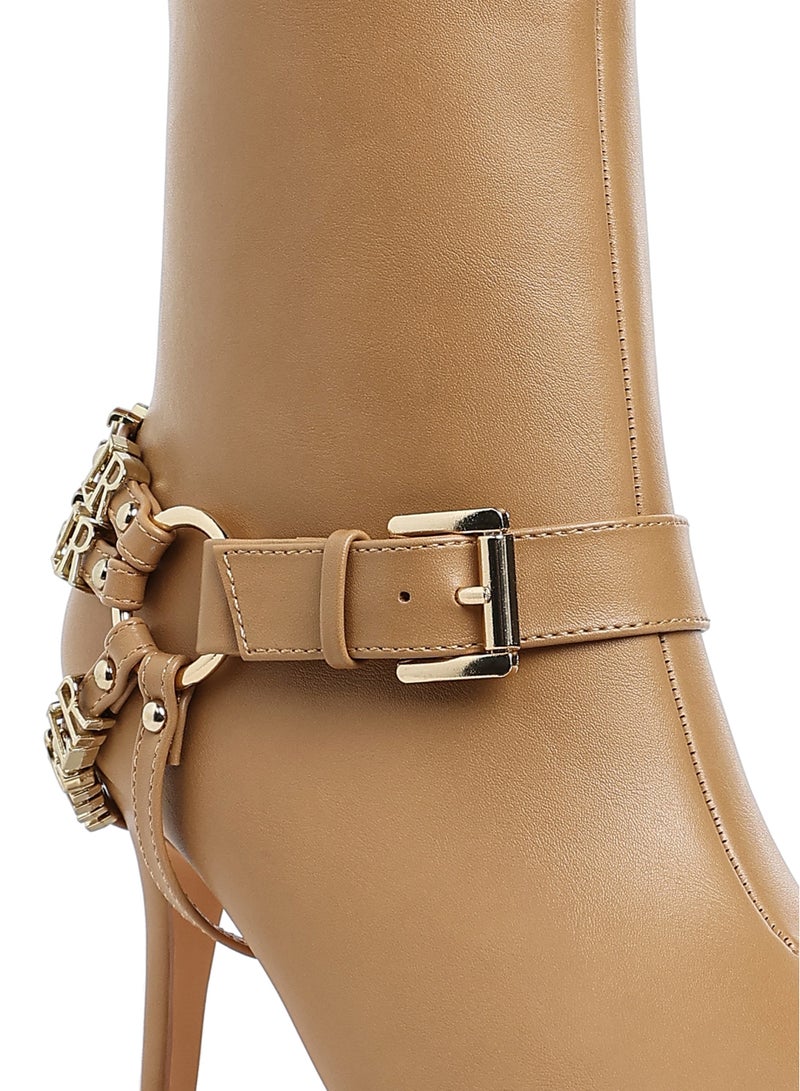 London Rag Harness Detail Stiletto Boots in Beige - Image 5