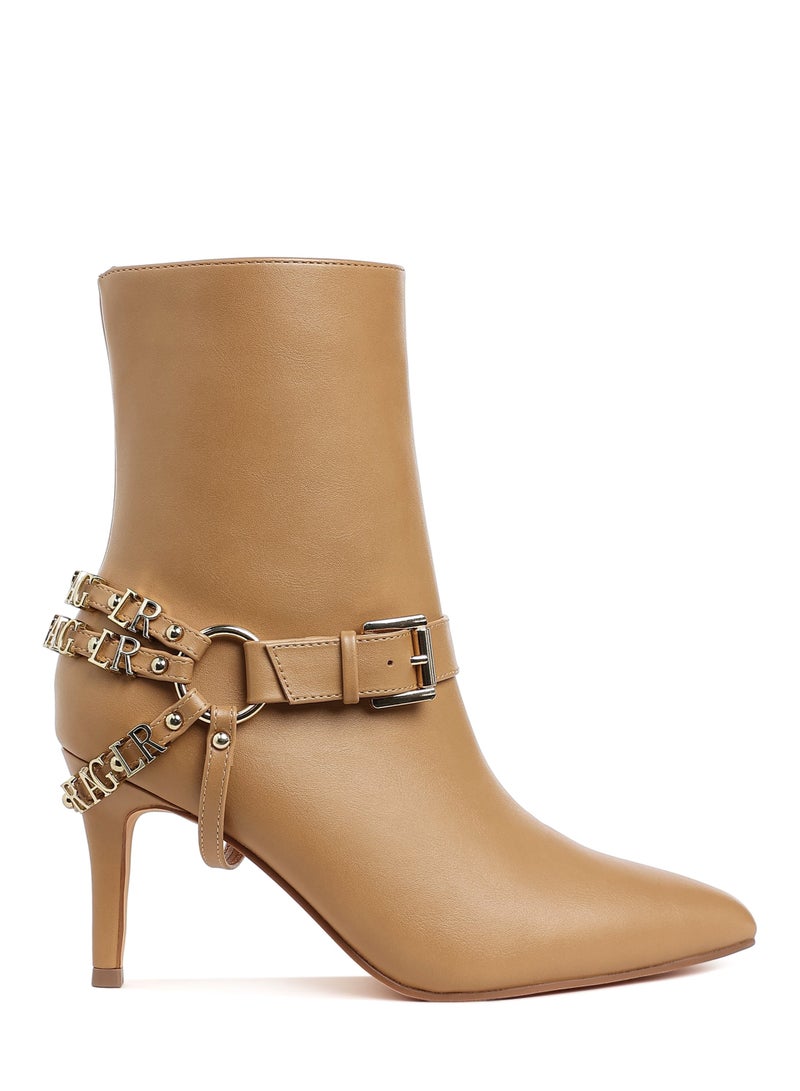 London Rag Harness Detail Stiletto Boots in Beige - Image 1