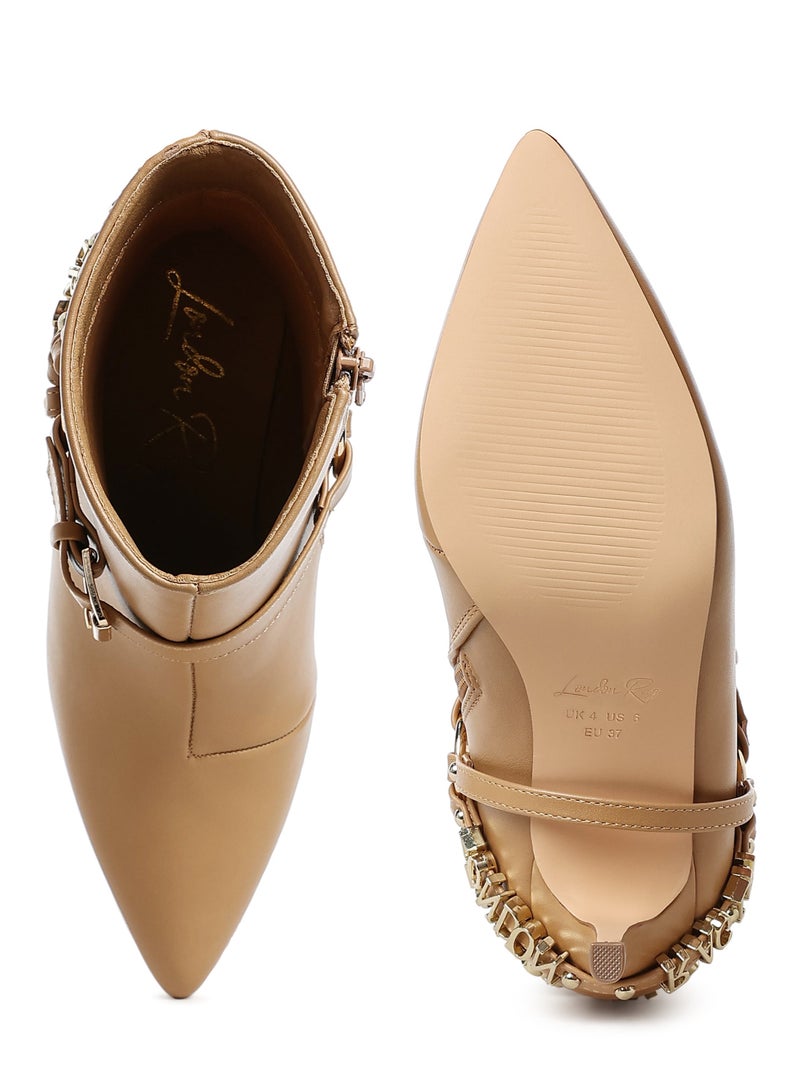 London Rag Harness Detail Stiletto Boots in Beige - Image 4