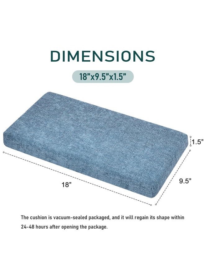 BAIBU Memory Foam Rectangle Bench Stool Cushion Set of 2, Dual-Layer Design Non-Slip Saddle Stool Pads Bar Stool Cushion with Machine Washable Cover - Only 2 Pads (Blue, 18x9.5x1.5in) - Image 3