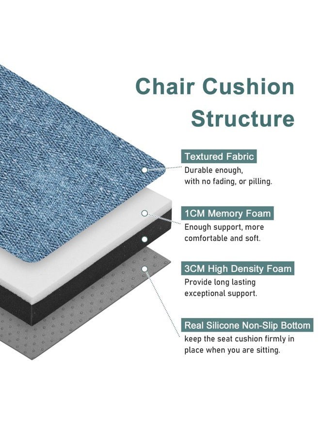 BAIBU Memory Foam Rectangle Bench Stool Cushion Set of 2, Dual-Layer Design Non-Slip Saddle Stool Pads Bar Stool Cushion with Machine Washable Cover - Only 2 Pads (Blue, 18x9.5x1.5in) - Image 2