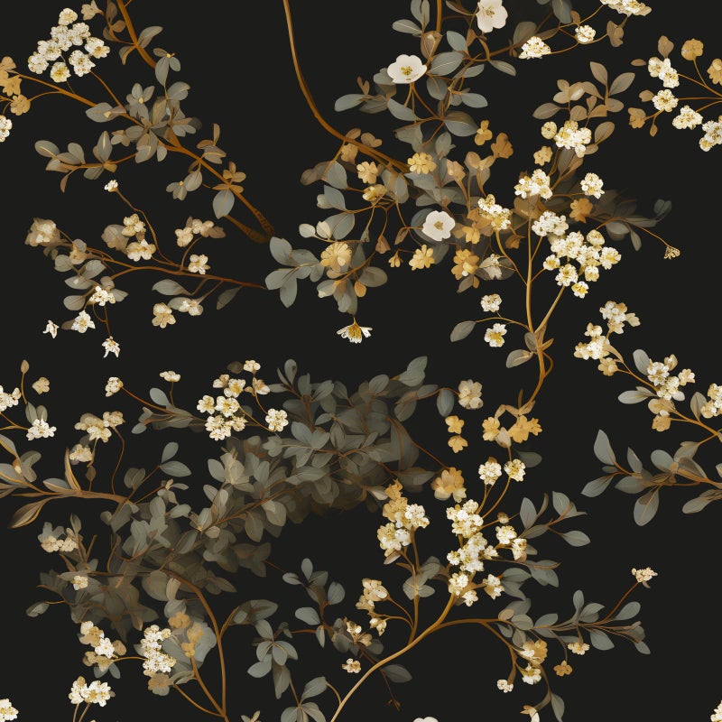Fvlow Black Floral Wallpaper Classic Leaves Wall Paper 17.4" x 118" Dark Moody Contact Paper Vintage Chinoiserie Watercolor Self Adhesive Covering for Bedroom Bathroom Cabinet Home Decor Beige Gold - Image 1