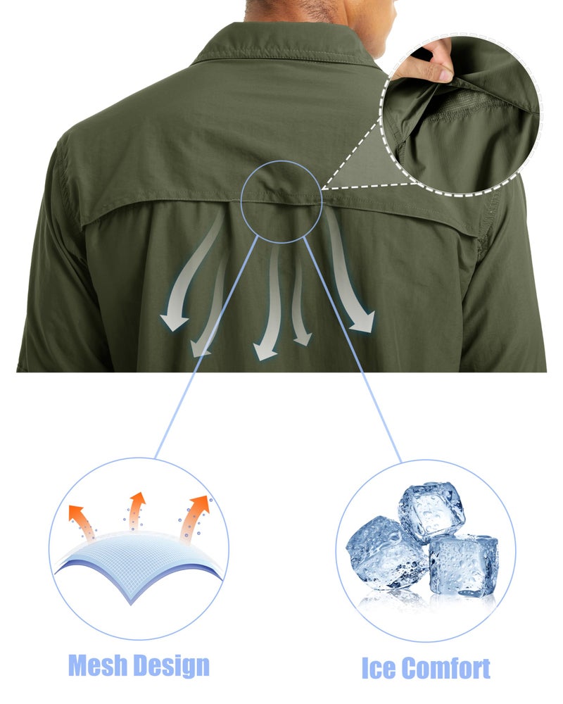 MAGCOMSEN Mens Button Down Shirts Long Sleeve UV Shirts Fishing Shirt for Men Work Shirt for Men Hiking Shirt Army Green S - Image 4