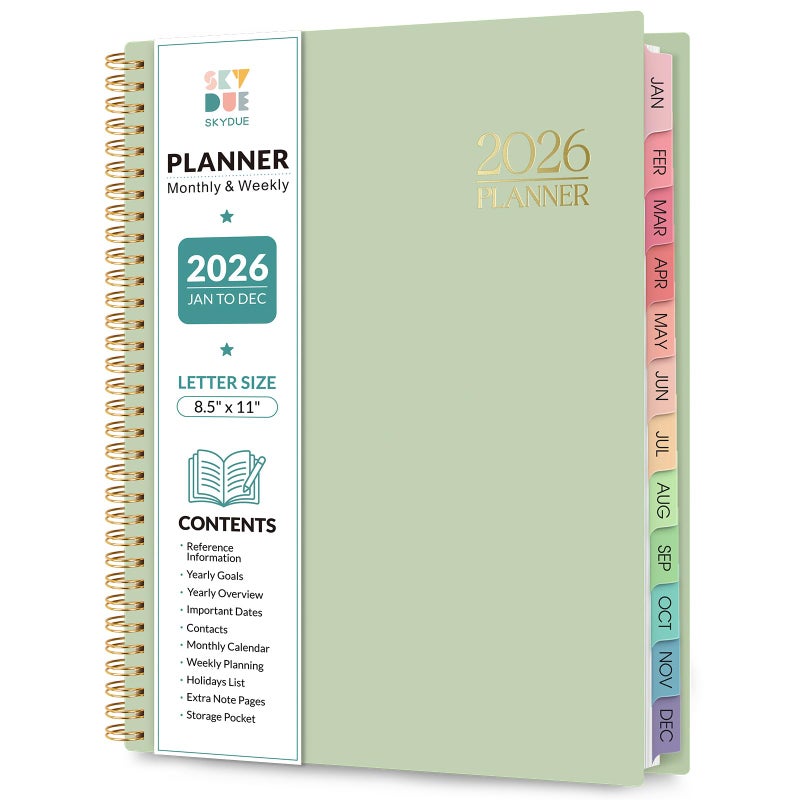 Skydue 2026 Planner, Weekly and Monthly Planner, January 2026 - December 2026, 8.5" x 11" Agenda Planner with Monthly Tabs, Goal Setting & Time Management Organizer for Women & Men - Image 1