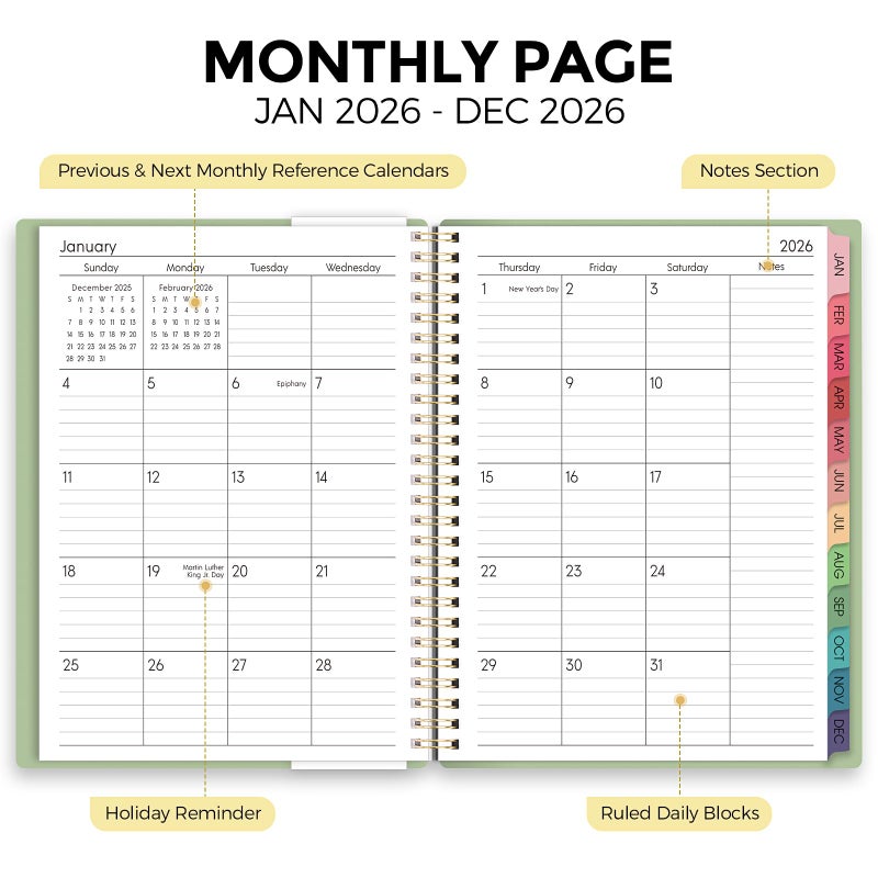 Skydue 2026 Planner, Weekly and Monthly Planner, January 2026 - December 2026, 8.5" x 11" Agenda Planner with Monthly Tabs, Goal Setting & Time Management Organizer for Women & Men - Image 2