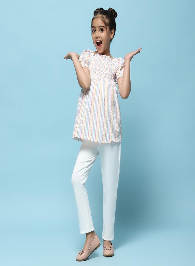 Biba Girl Mid Rise Regular Casual Pants (KWEVERYDAY ESSENTIALS4137EAW24OFF White, 6-7 Years) - Image 2