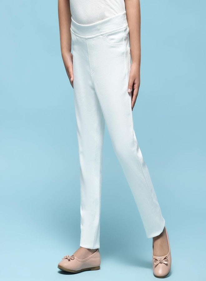 Biba Girl Mid Rise Regular Casual Pants (KWEVERYDAY ESSENTIALS4137EAW24OFF White, 6-7 Years) - Image 3