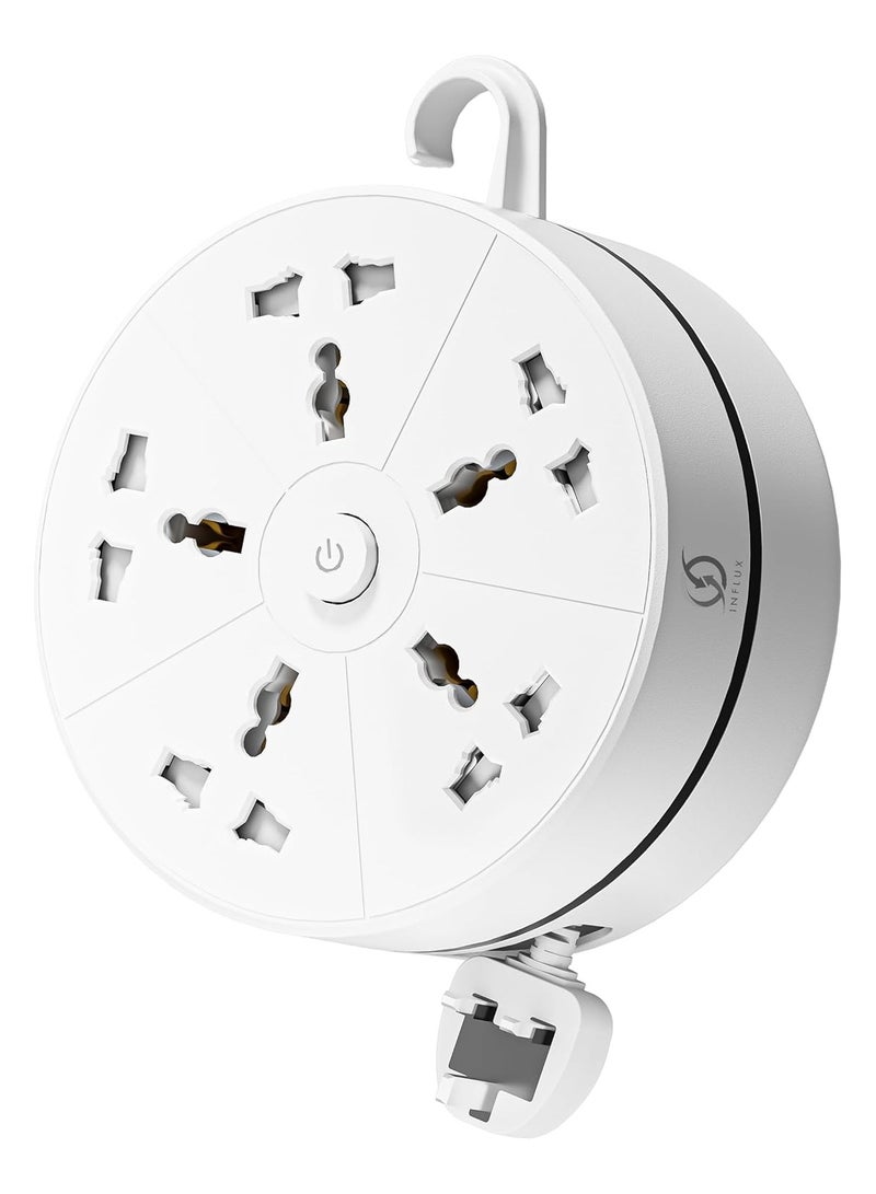 انفلكس سلك تمديد INFLUX بخمسة منافذ مع سلك بطول 3 أمتار، تصميم صغير الحجم وقابل للسحب للمنزل والمكتب والسفر، شريط طاقة متعدد الاستخدامات مع واقي من زيادة التيار - Image 1