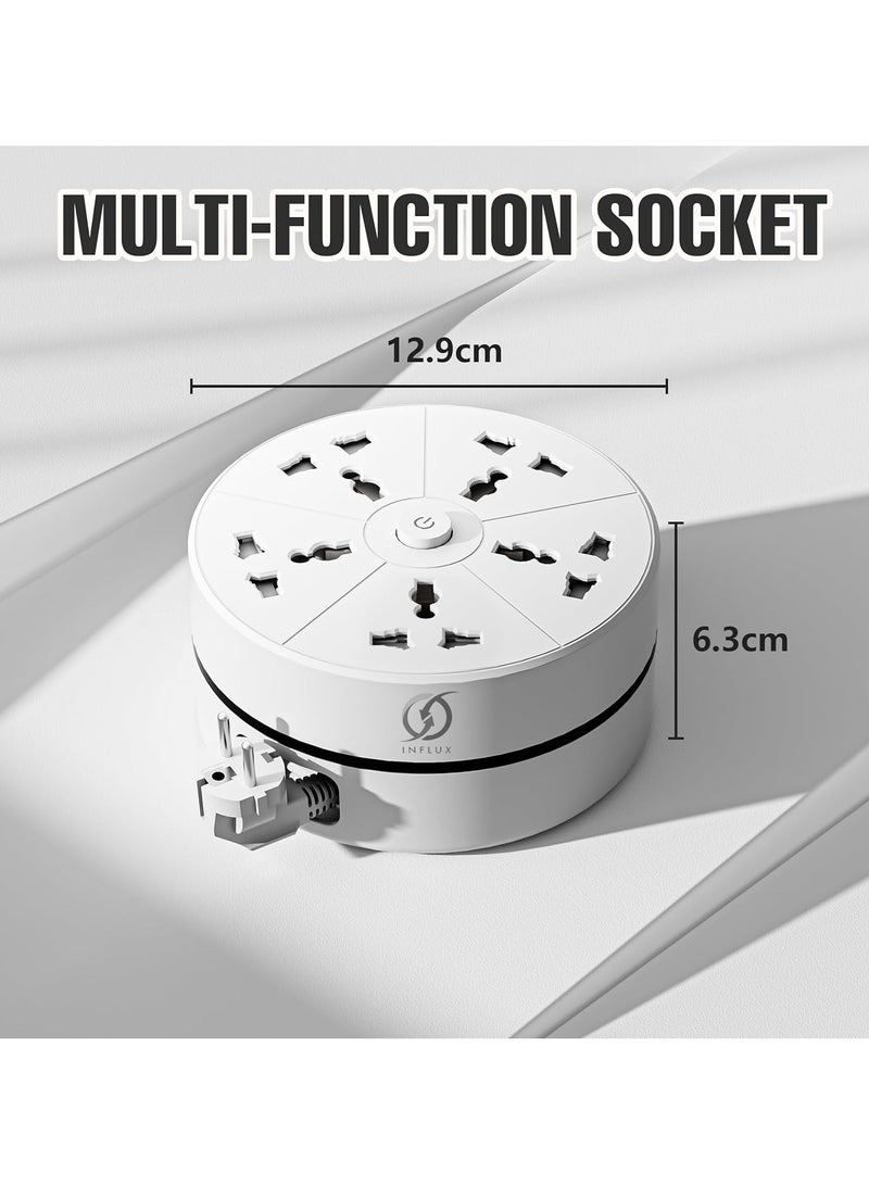 انفلكس سلك تمديد INFLUX بخمسة منافذ مع سلك بطول 3 أمتار، تصميم صغير الحجم وقابل للسحب للمنزل والمكتب والسفر، شريط طاقة متعدد الاستخدامات مع واقي من زيادة التيار - Image 2
