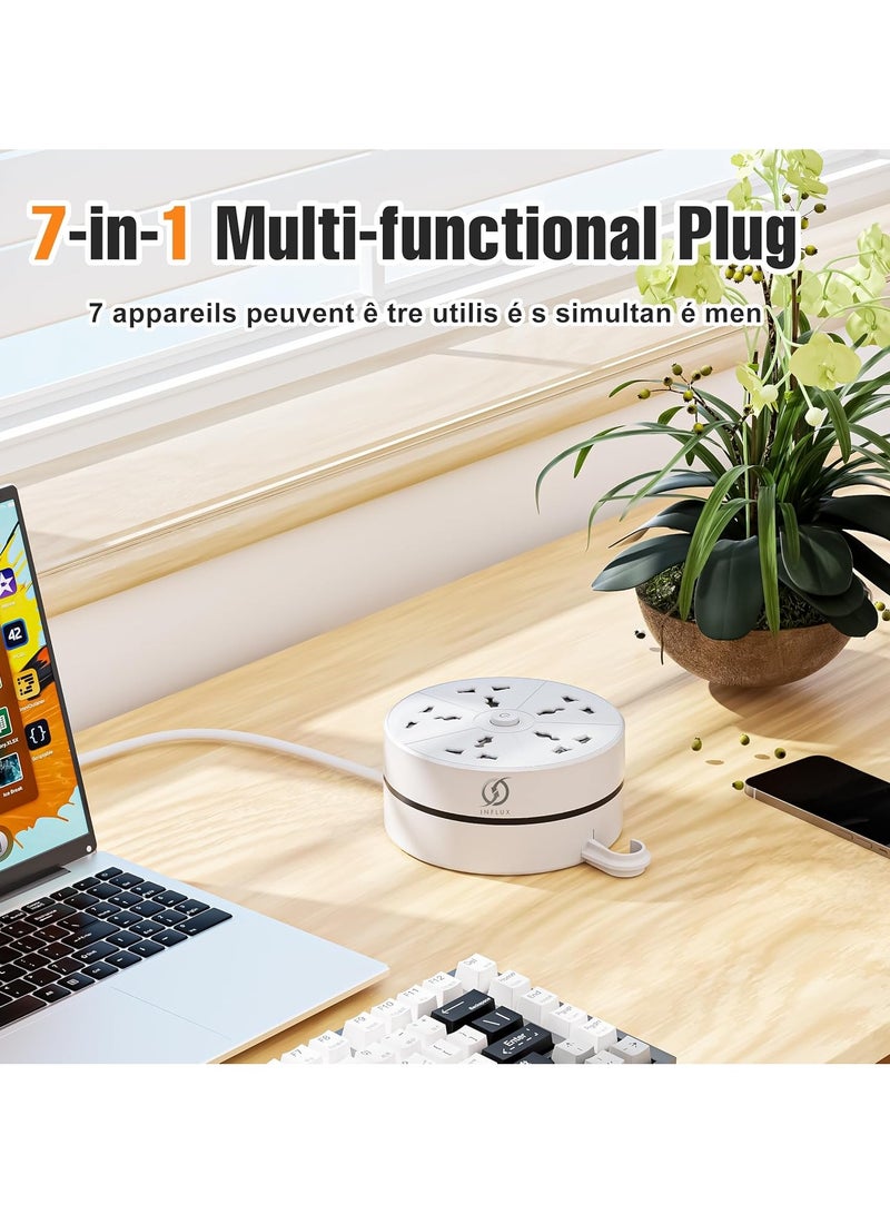 انفلكس سلك تمديد INFLUX بخمسة منافذ مع سلك بطول 3 أمتار، تصميم صغير الحجم وقابل للسحب للمنزل والمكتب والسفر، شريط طاقة متعدد الاستخدامات مع واقي من زيادة التيار - Image 3