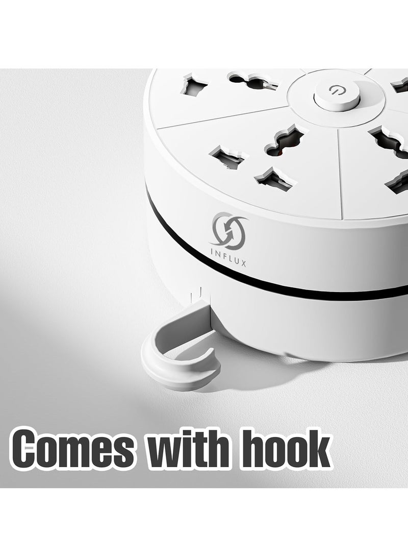 انفلكس سلك تمديد INFLUX بخمسة منافذ مع سلك بطول 3 أمتار، تصميم صغير الحجم وقابل للسحب للمنزل والمكتب والسفر، شريط طاقة متعدد الاستخدامات مع واقي من زيادة التيار - Image 5