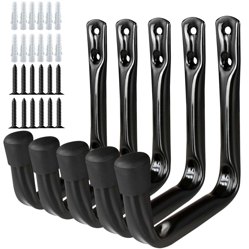 Dreecy J Utility Hooks For Hanging Heavy Duty Garage Storage Utility Hooks For Garage Wall, Color Black, 5 Pack - Image 1