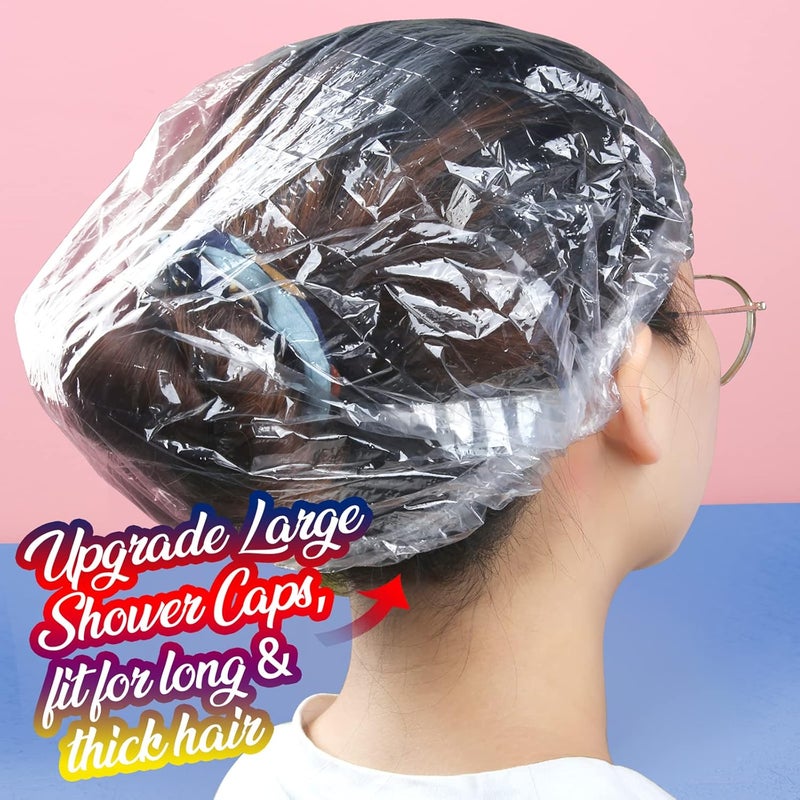 LEOBRO 100PCS Disposable Shower Caps, Large Shower Caps for Women Disposable, Clear Plastic Shower Cap, Plastic Hair Caps for Hair Treatment, Large Size 19.3 INCH - Image 3