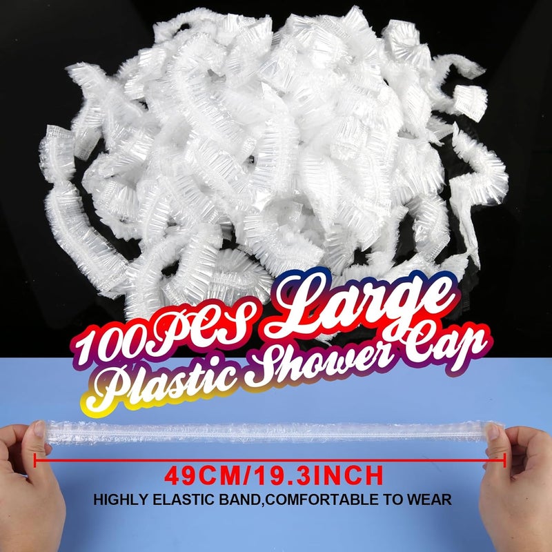 LEOBRO 100PCS Disposable Shower Caps, Large Shower Caps for Women Disposable, Clear Plastic Shower Cap, Plastic Hair Caps for Hair Treatment, Large Size 19.3 INCH - Image 2